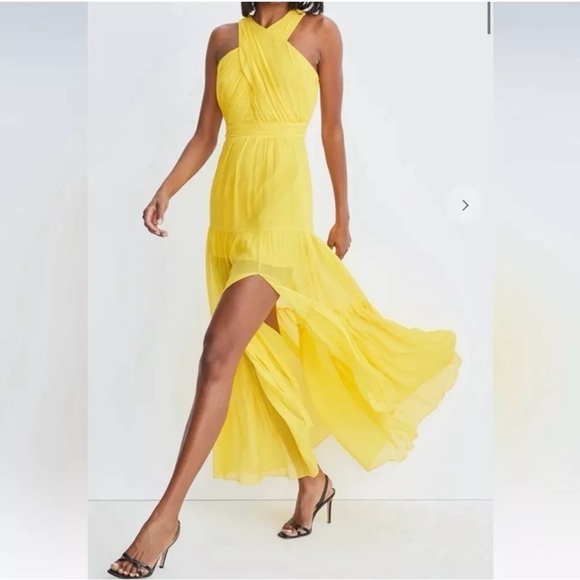 VERONICA BEARD Florencia Sleeveless Tiered Silk Lined Maxi Dress Size 6 Yellow - Picture 6 of 16